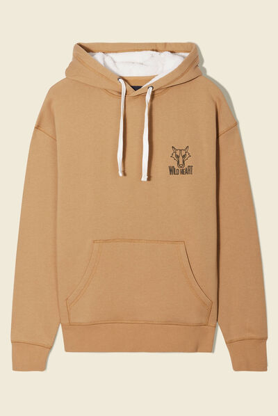 Sweat à capuche fourrée beige homme