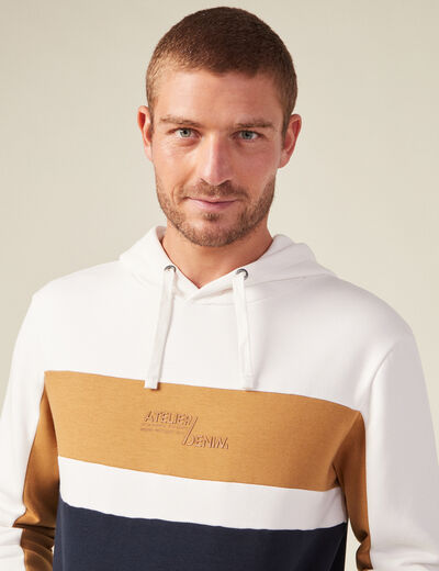 Sweat à capuche 1 poche ecru homme
