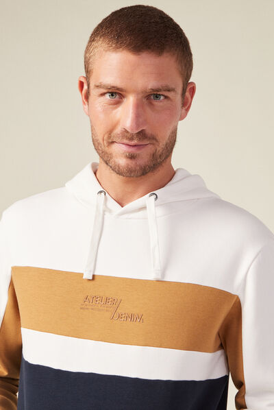 Sweat à capuche 1 poche ecru homme