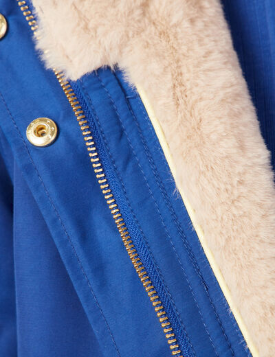 Parka droite à capuche doublée bleu electrique femme