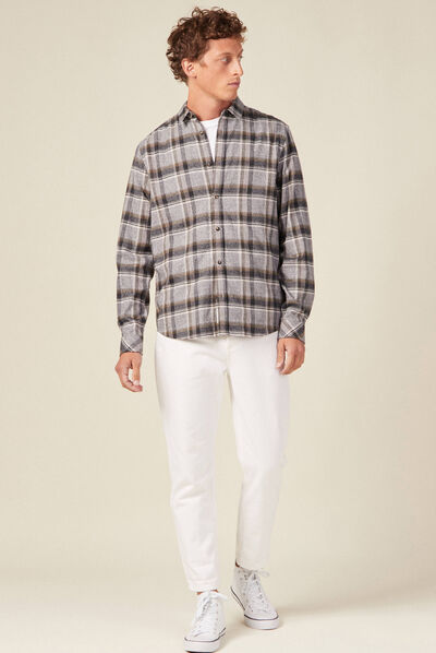 Chemise manches longues vert kaki homme
