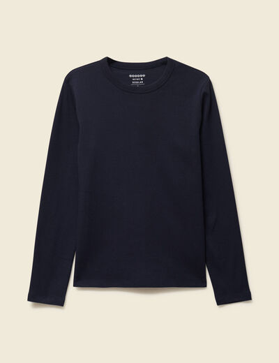 T-shirt en coton manches longues bleu marine femme