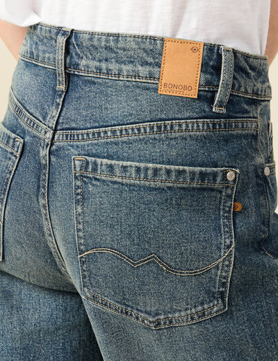 Jeans large taille haute bleu femme