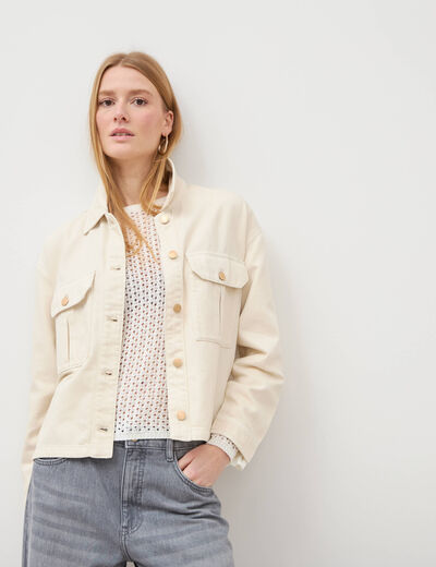 Blouson manches longues col classique denim blanc femme