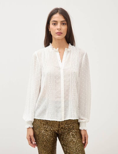 Chemise droite manches longues ecru femme