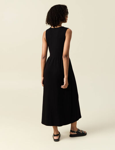 Robe longue droite boutons noir femme