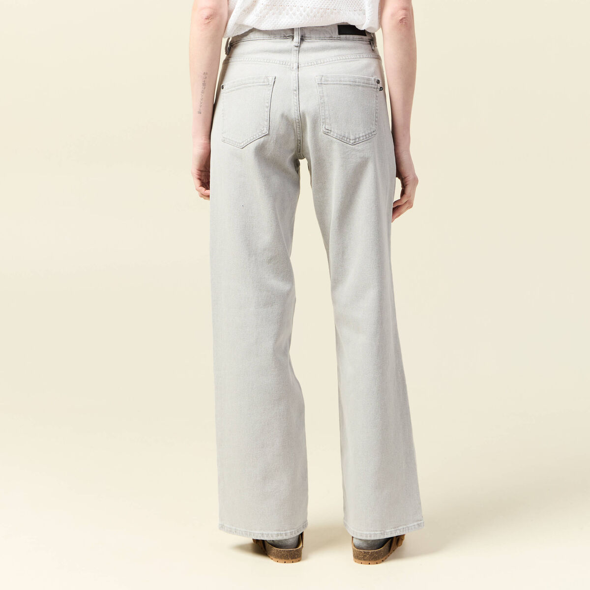 Jeans large taille haute denim gris clair femme