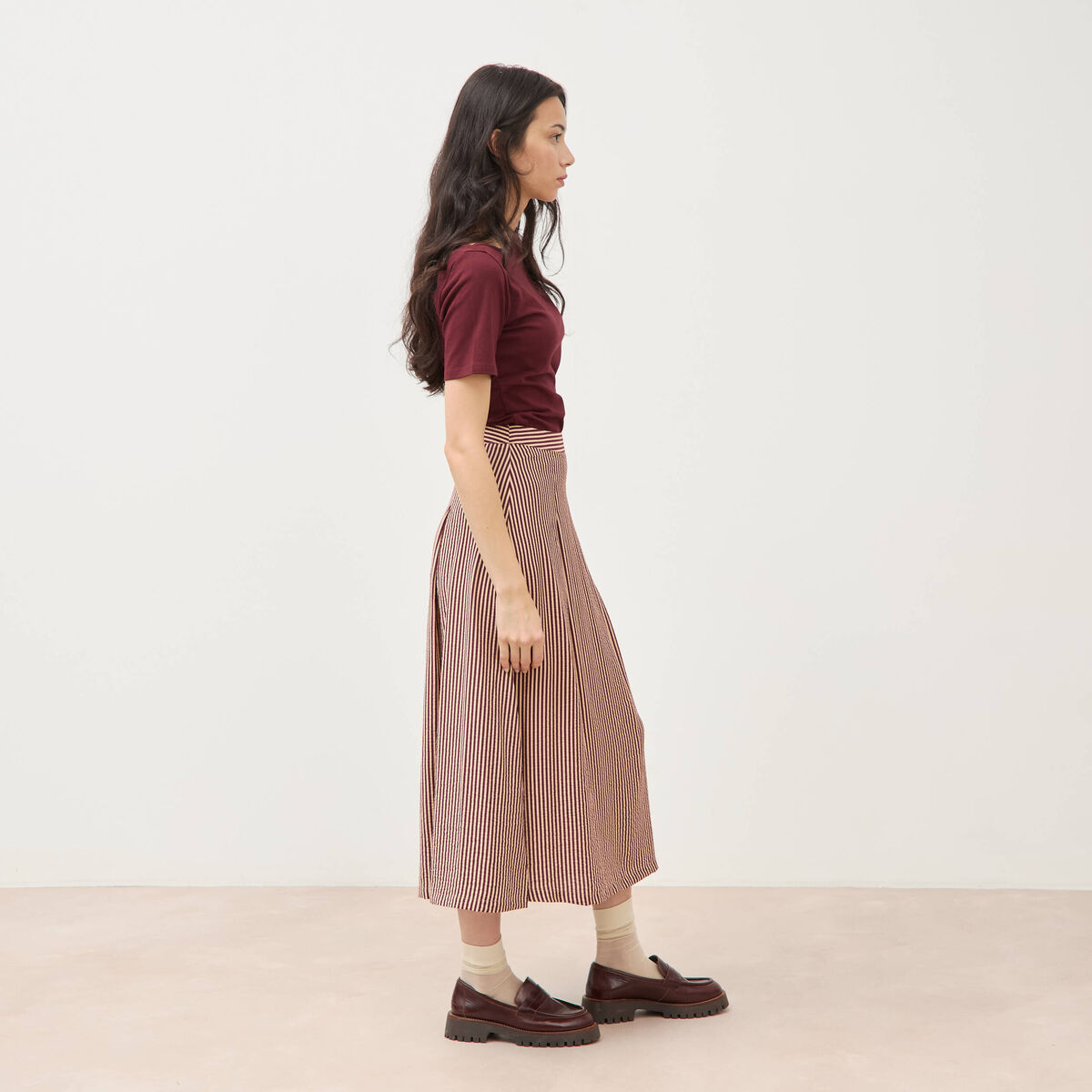 Jupe longue &eacute;vas&eacute;e fluide violet femme