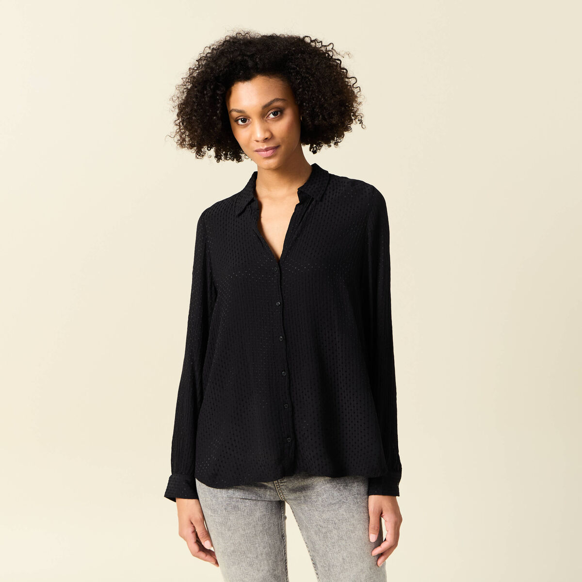 Chemise manches longues noir femme