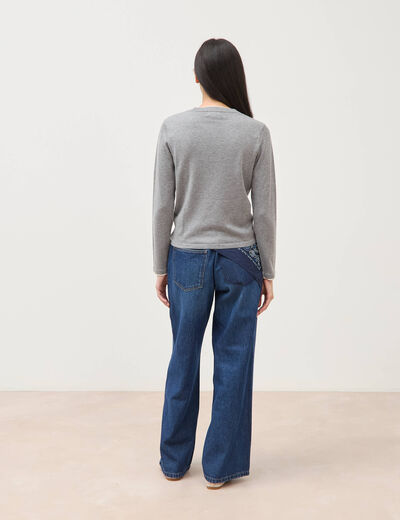 Pull fin col rond manches longues gris clair femme