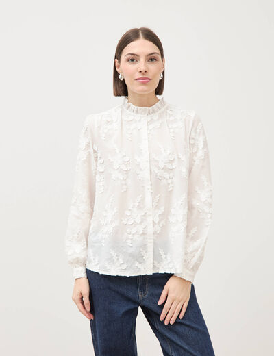 Chemise en coton manches longues ecru femme
