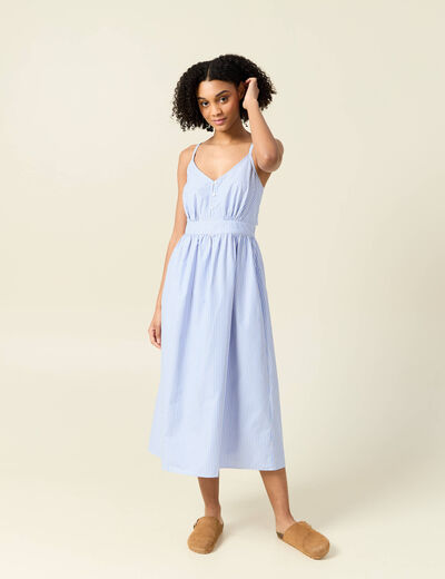 Robe longue trapèze bleu ciel femme
