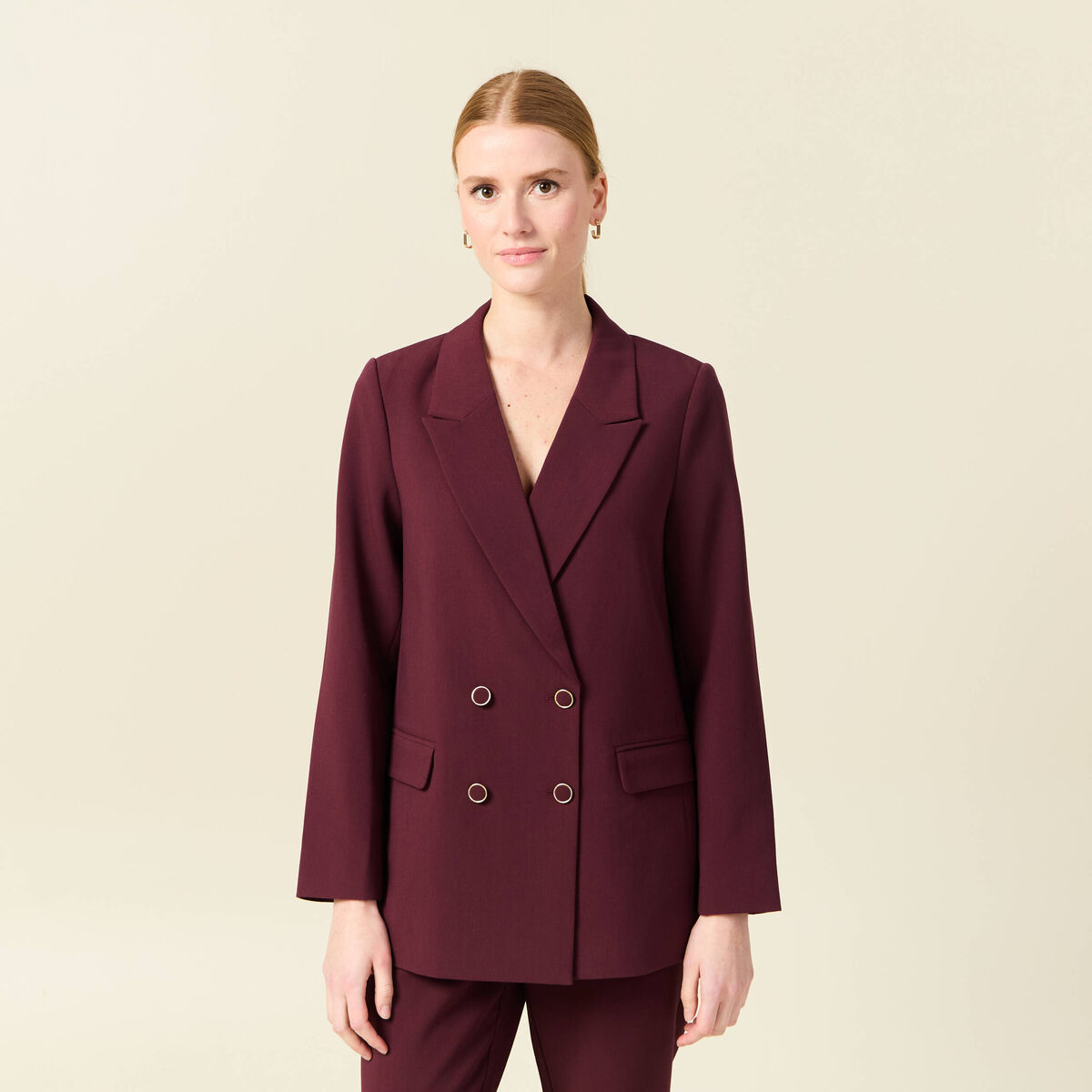 Veste blazer double boutonnage violet foncé femme