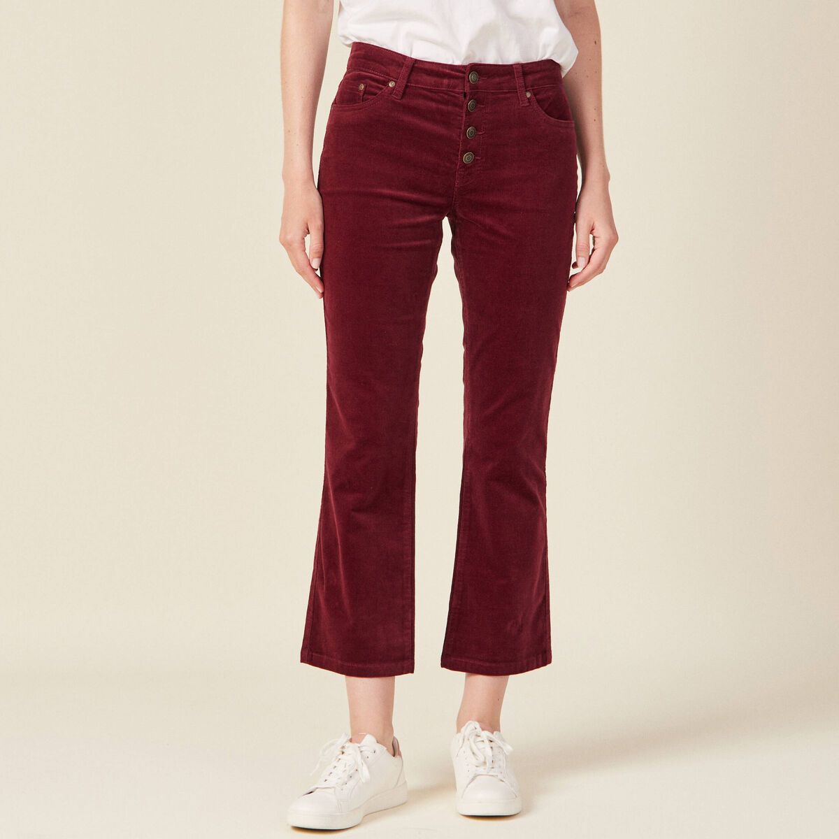 Pantalon bootcut velours prune femme
