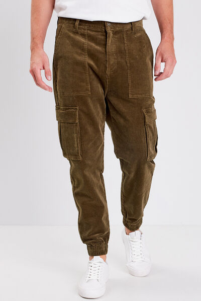 Pantalon battle velours vert kaki homme