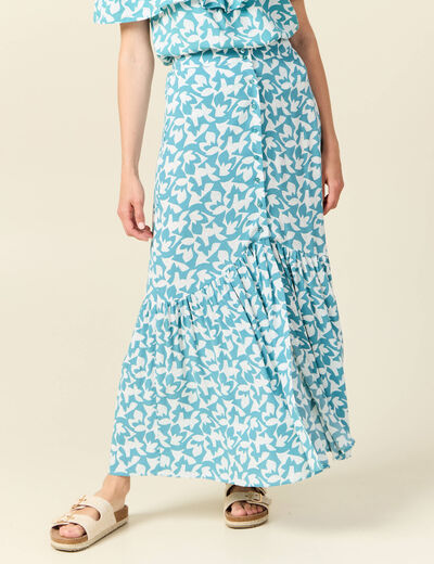 Jupe longue évasée fluide blanc femme
