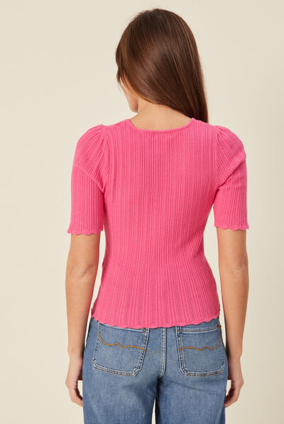 Pull à manches courtes rose fushia femme