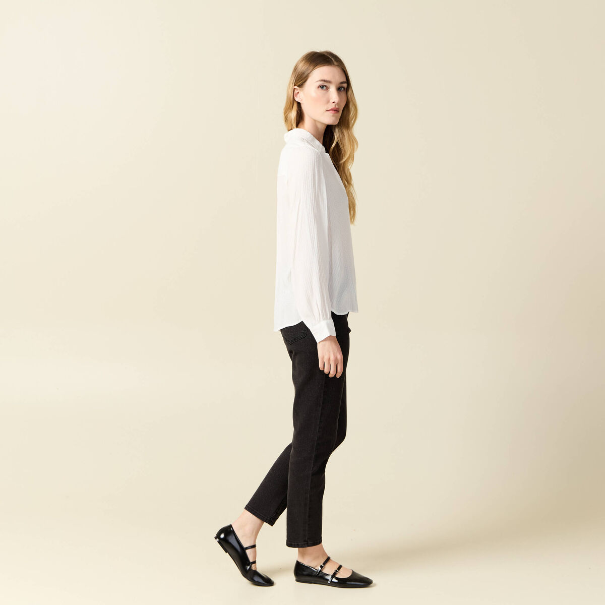 Chemise manches longues ecru femme