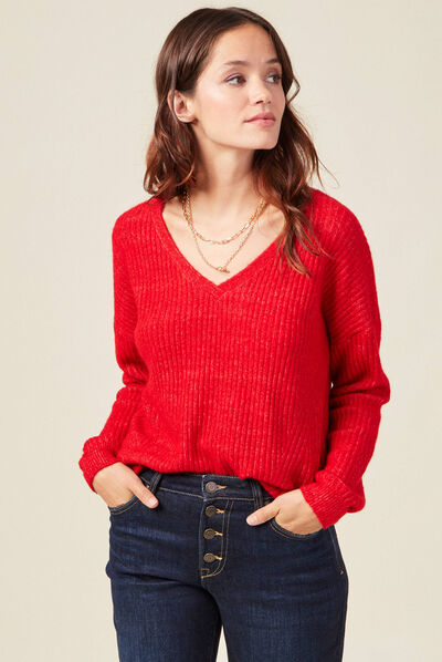 Pull éco-responsable rouge femme