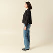 Cardigan droit court col classique gris fonc&eacute; femme