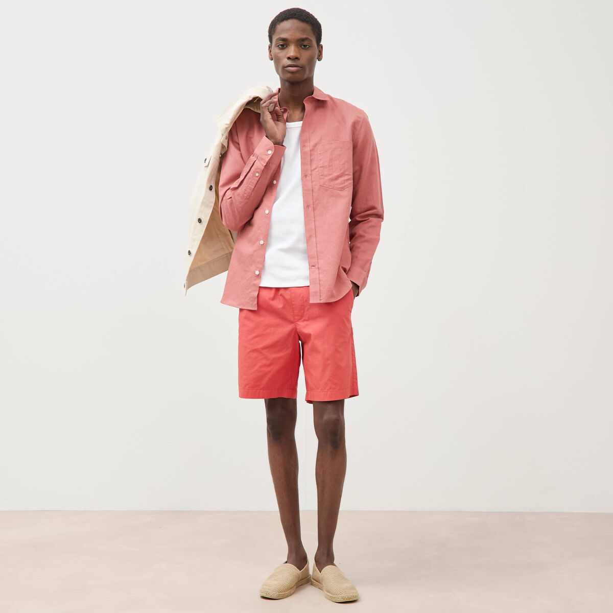 Chemise manches longues rose homme