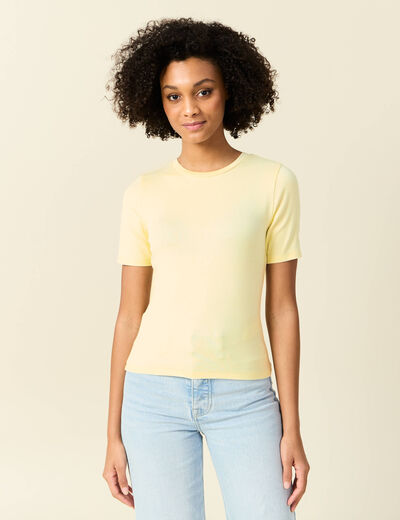 T-shirt manches courtes jaune pastel femme