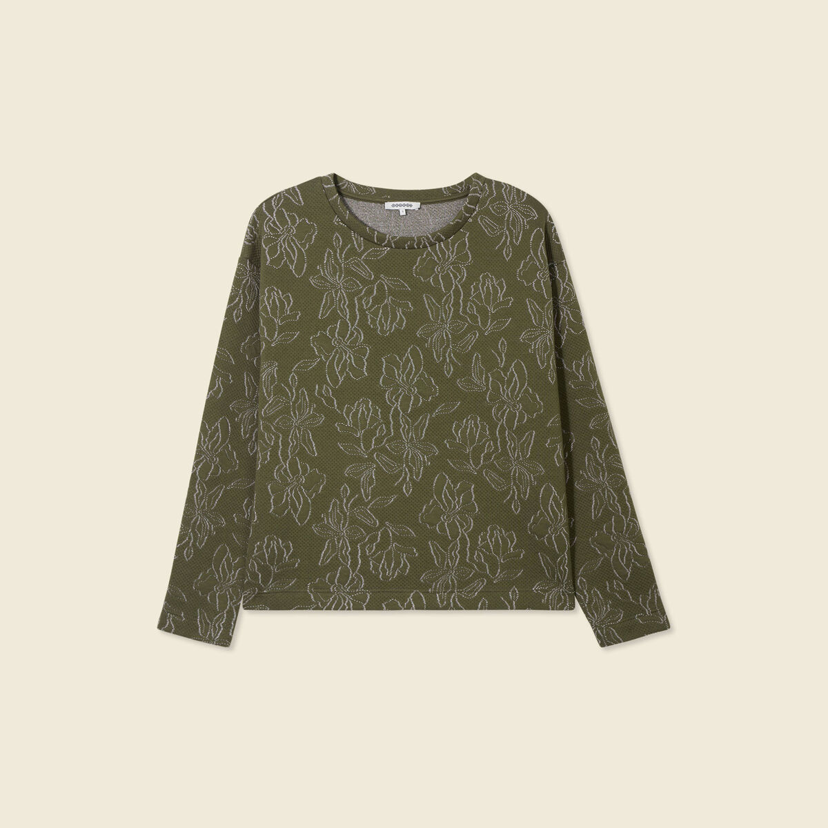 Sweat manches longues brillant vert kaki femme