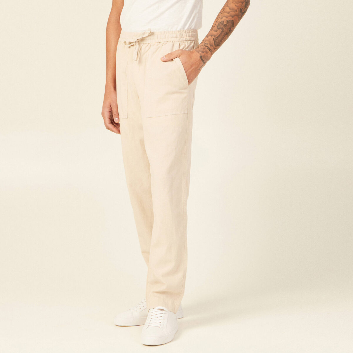 Pantalon chino à coulisse beige homme
