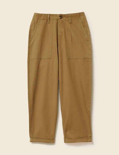 Jeans barrel taille haute 7/8&egrave;me vert kaki femme
