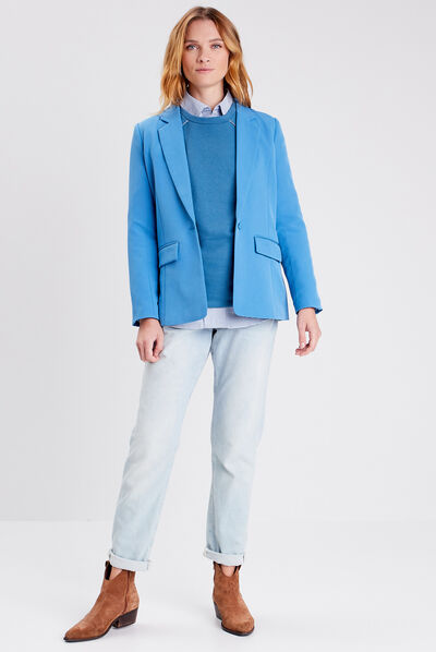 Veste esprit tailleur droite bleu femme