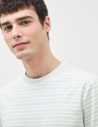 T-shirt ray&eacute; col rond manches courtes bleu gris homme