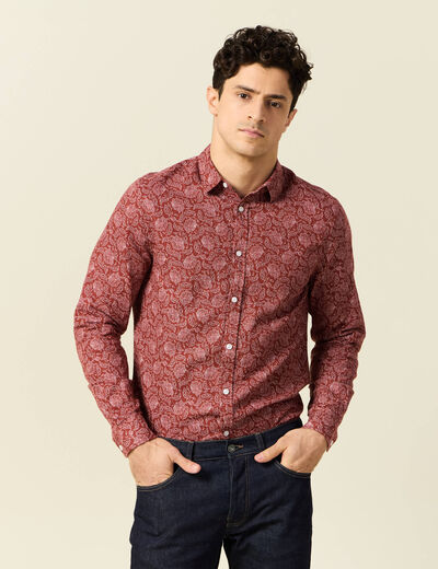 Chemise manches longues marron homme