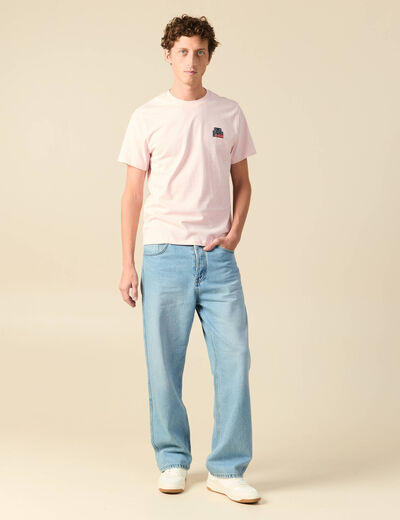 T-shirt en coton manches courtes rose poudr&eacute;e homme