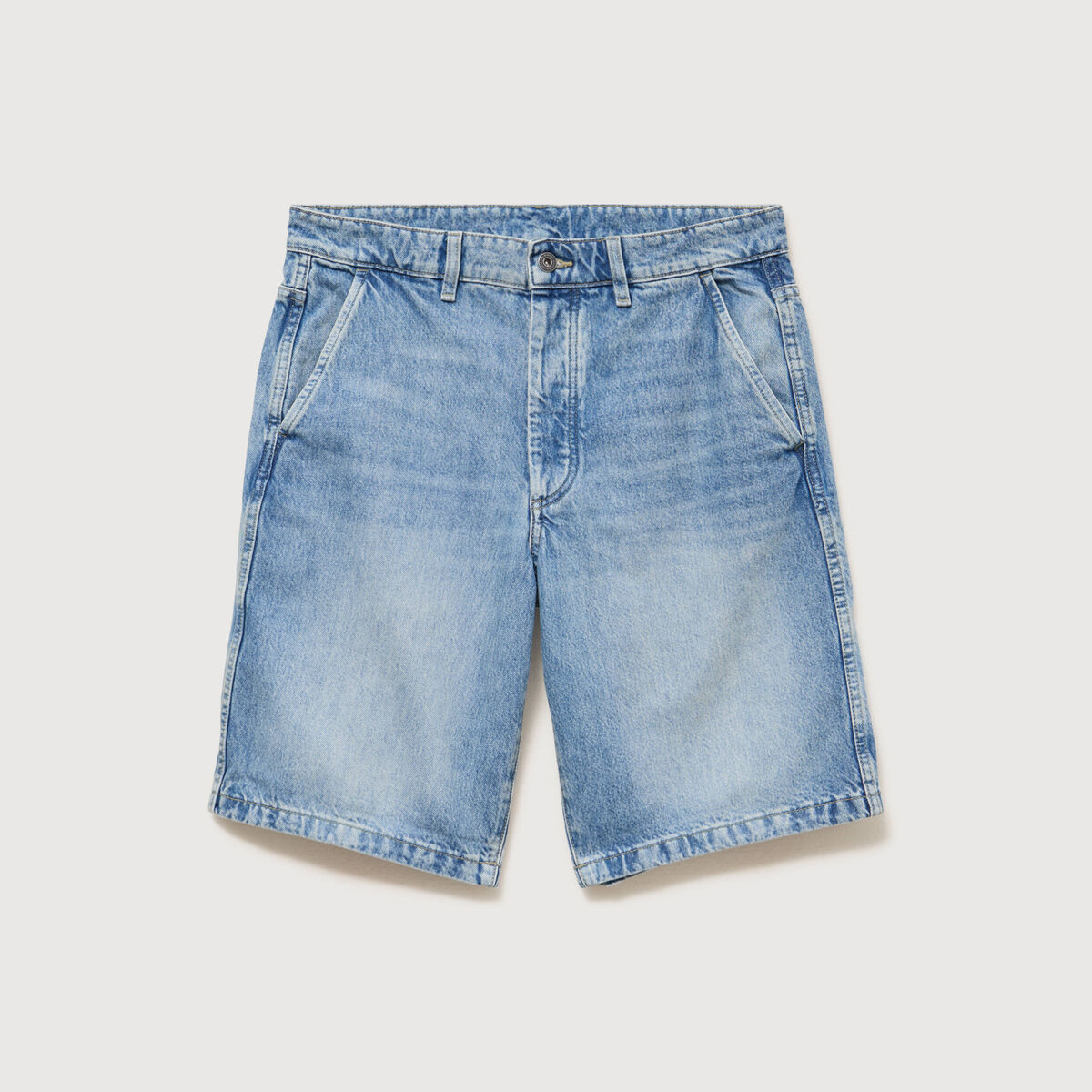 Bermuda en jean coton denim bleach homme