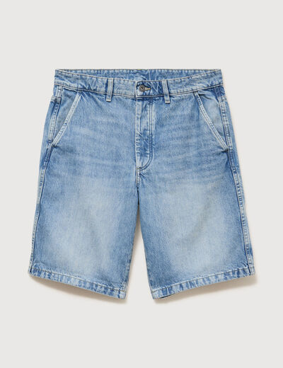 Bermuda en jean coton denim bleach homme