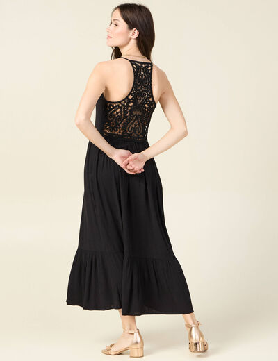 Robe midi évasée fluide noir femme