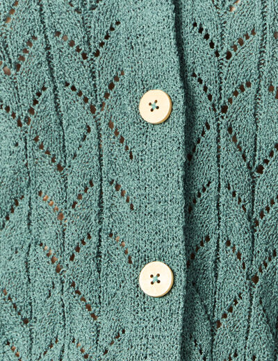 Gilet manches longues ajouré vert foncé femme