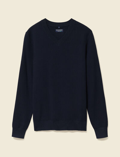 Pull col V bleu marine homme