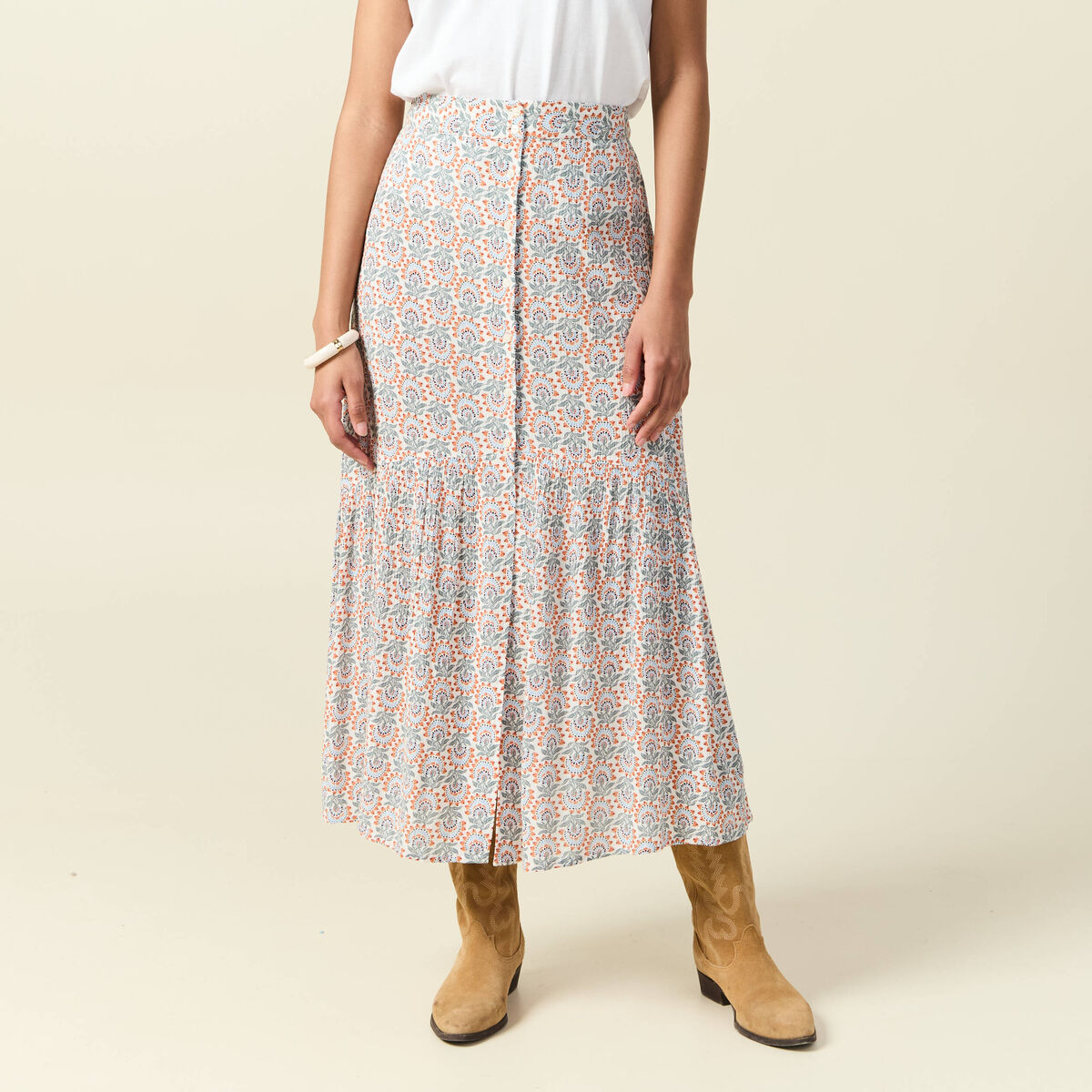 Jupe longue évasée blanc femme