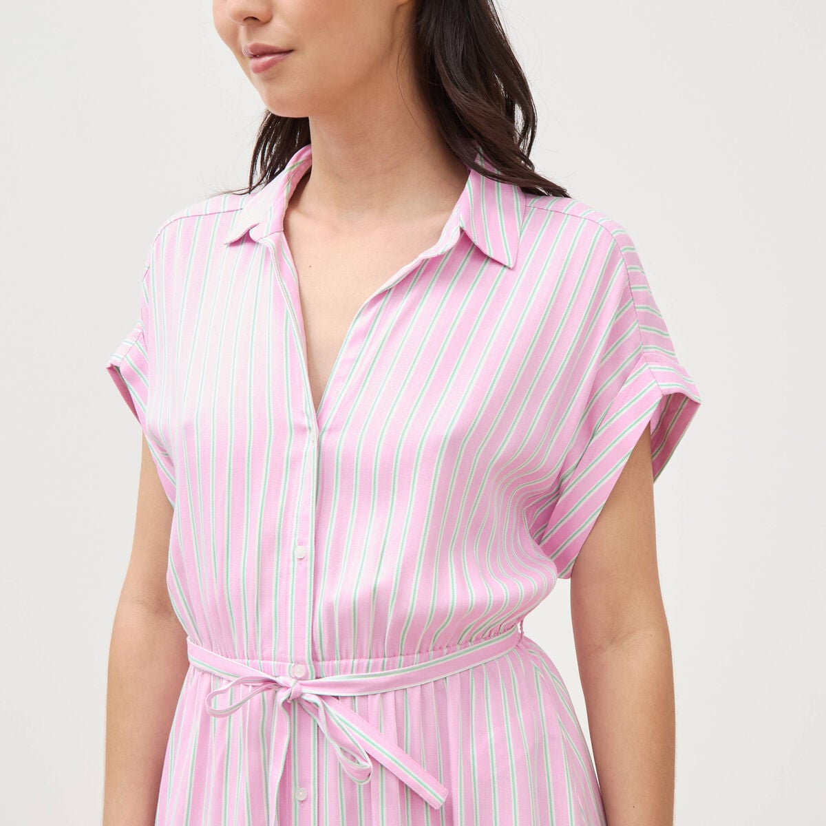 Robe longue &eacute;vas&eacute;e ceintur&eacute;e rose femme