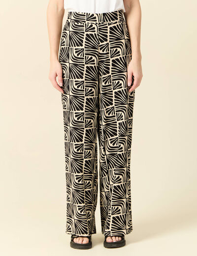 Pantalon large taille haute creme femme