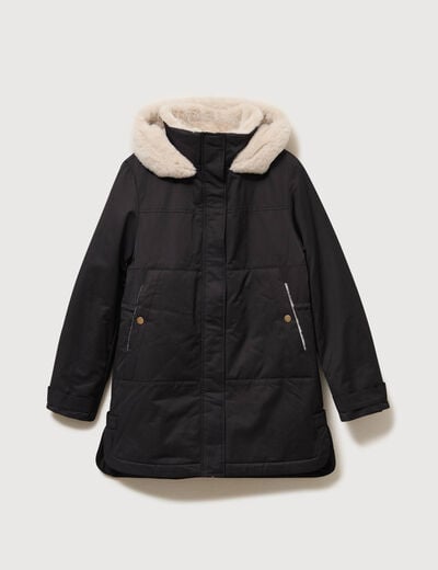 Parka droite &agrave; capuche noir femme