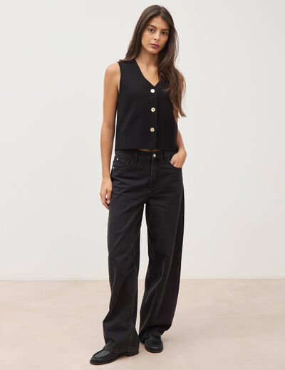 Gilet droit court sans manches col v noir femme