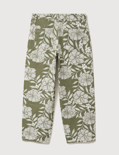 Pantalon loose taille haute en coton vert kaki femme