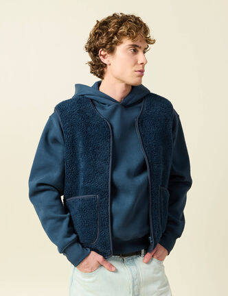 Sweat sans manches effet polaire bleu fonc&eacute; homme