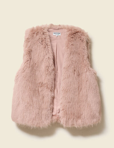 Veste fausse fourrure avec doublure vieux rose femme