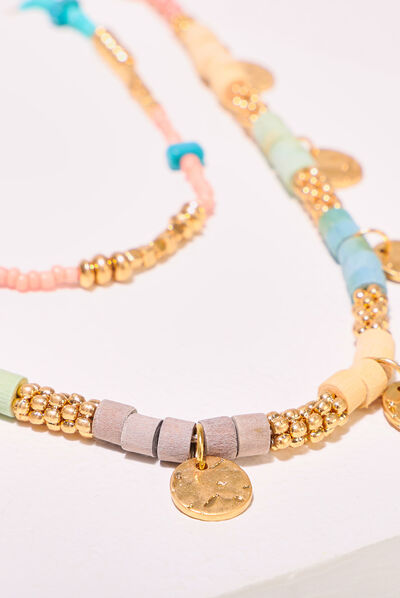 Collier 2 rangs avec perles vert pastel femme