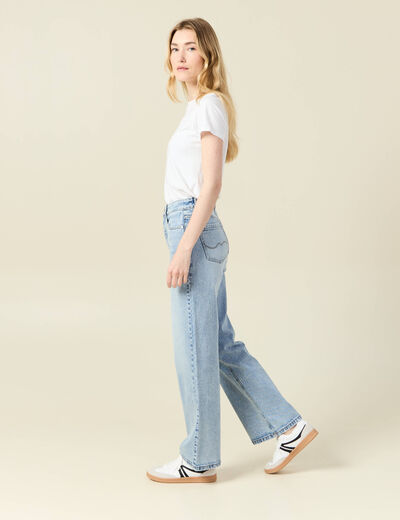 Jeans large éco-responsable denim snow bleu femme