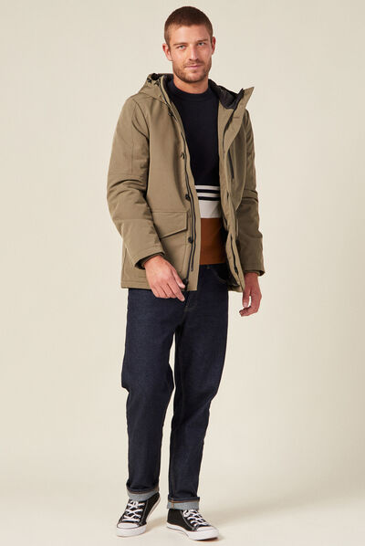 Parka droite à capuche vert kaki homme