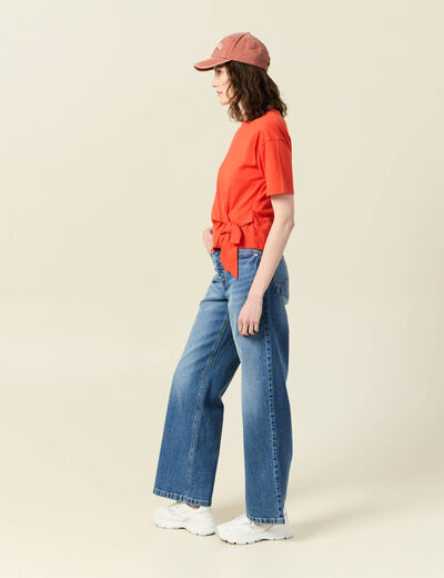 T-shirt manches courtes noeud orange femme